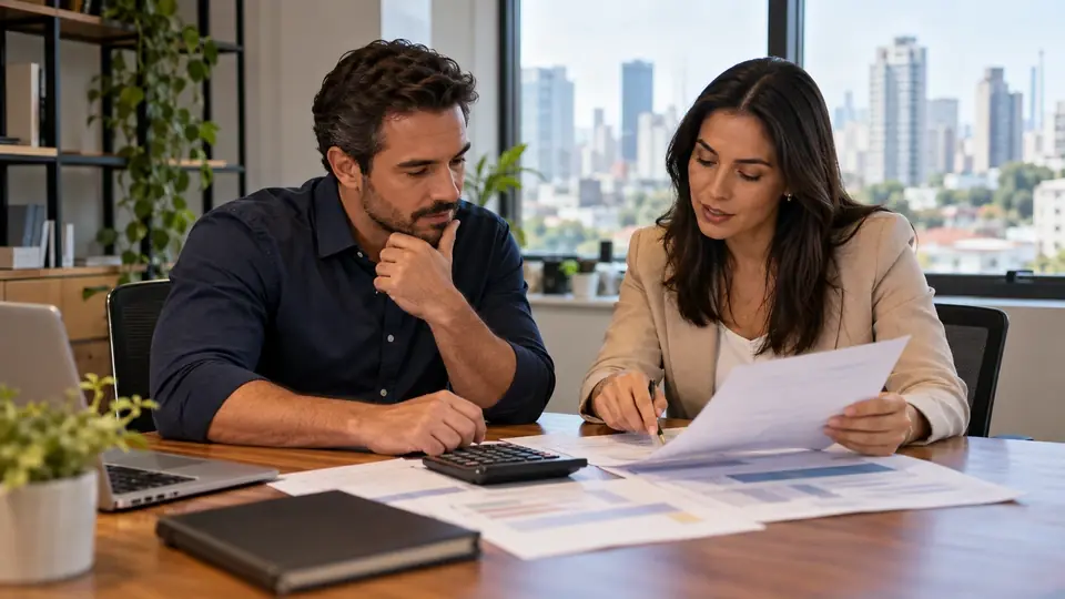 Planilha com valores de plano de saúde por faixa etária sobre a mesa de uma pequena empresa