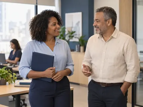 Sócios de uma pequena empresa conversam sobre o plano de saúde da equipe