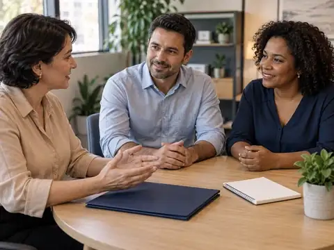 Consultor da RE9LIFE compara opções de plano de saúde PME com os sócios de uma pequena empresa