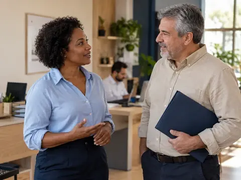Sócios de uma pequena empresa conversam sobre o plano de saúde da equipe