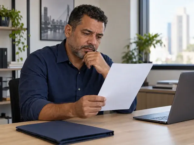 Dono de pequena empresa analisa a carta de reajuste do plano de saúde no escritório
