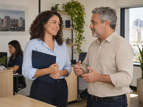 Sócios de uma pequena empresa conversam sobre o plano de saúde da equipe
