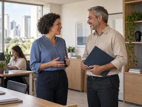 Sócios de uma pequena empresa conversam sobre o plano de saúde da equipe