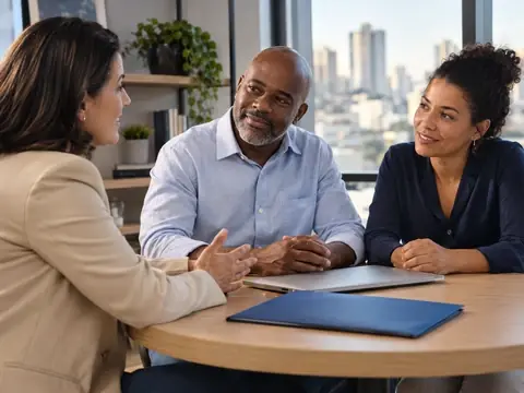 Consultor da RE9LIFE compara opções de plano de saúde PME com os sócios de uma pequena empresa