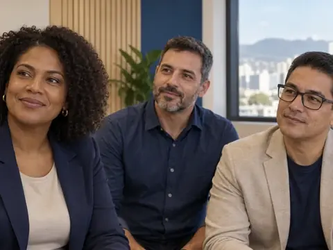Sócios de uma pequena empresa conversam sobre o plano de saúde da equipe