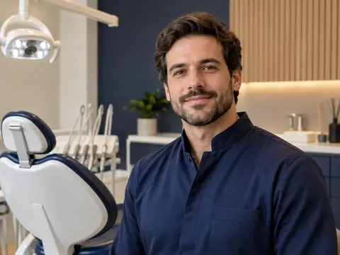 Dentista em seu consultório avalia opções de plano de saúde pelo CNPJ ou por adesão