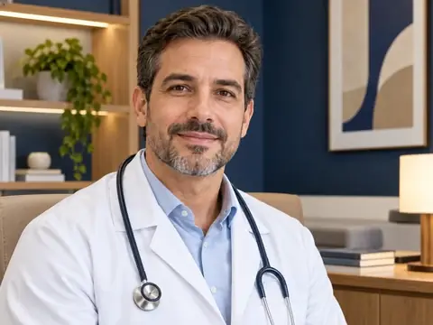 Médico em seu consultório avalia opções de plano de saúde pelo CNPJ