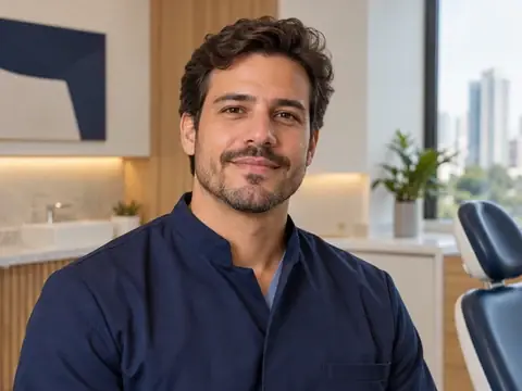 Dentista em seu consultório avalia opções de plano de saúde pelo CNPJ ou por adesão