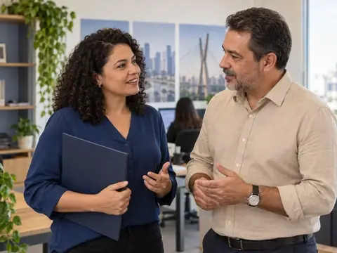 Sócios de uma pequena empresa conversam sobre o plano de saúde da equipe